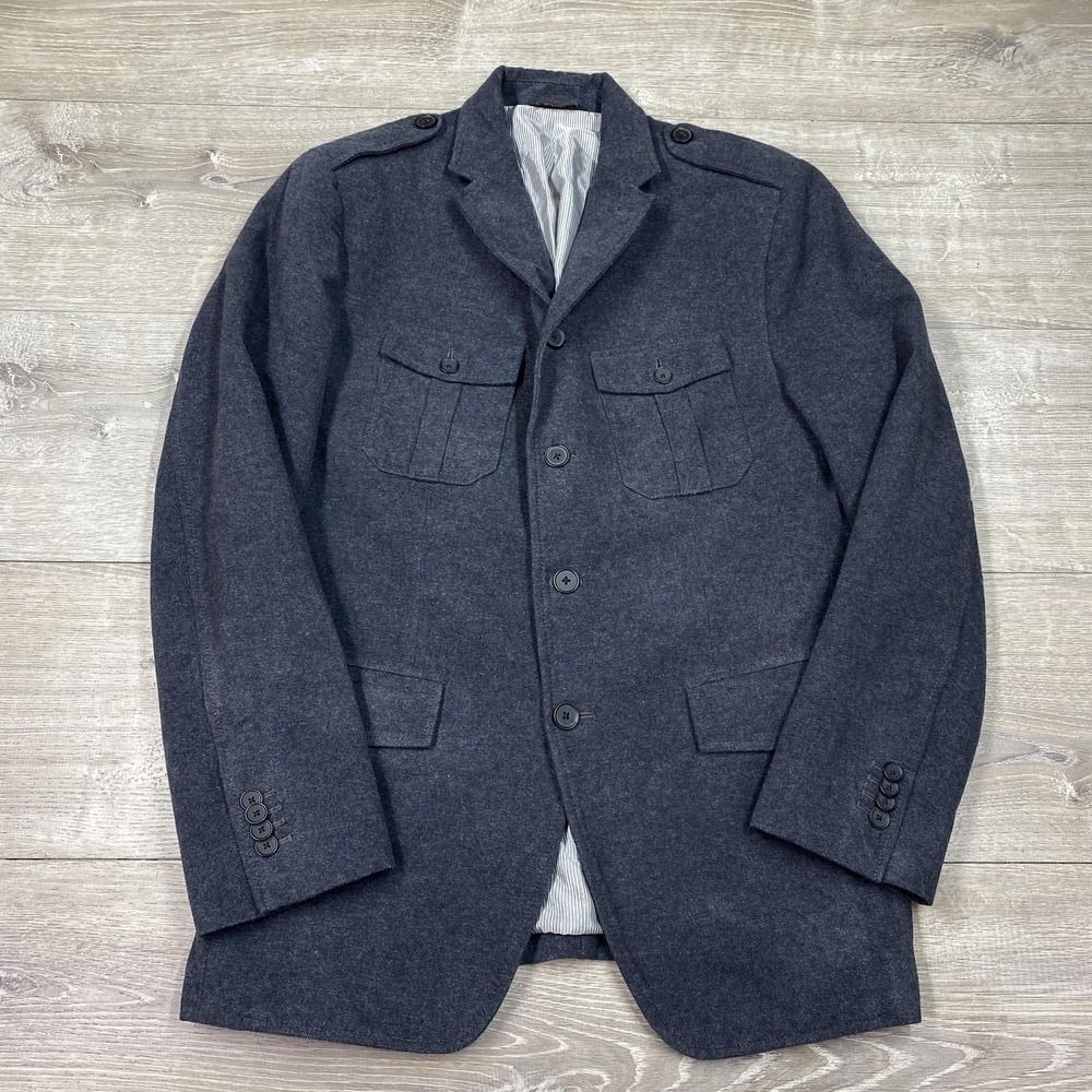 Banana Republic Blazer 40R Charcoal Military Epaulet Italian Fabric Coat